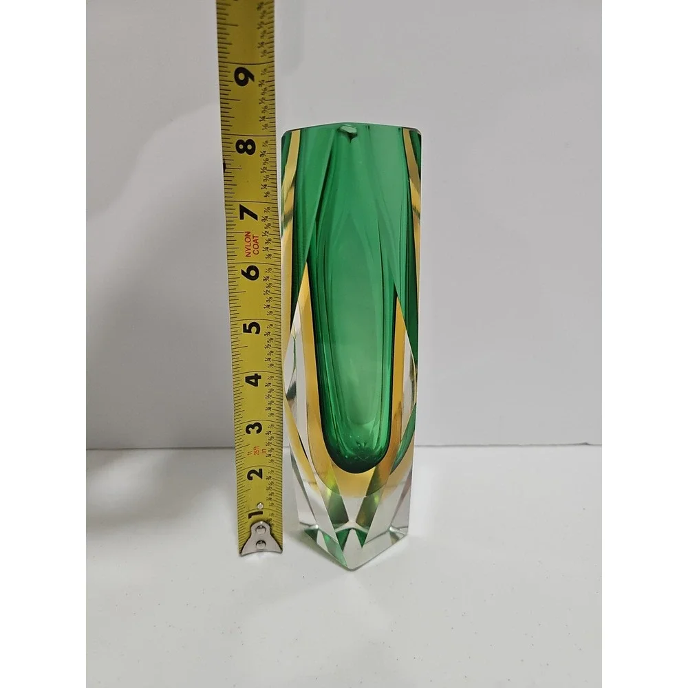 Vintage Murano Sommerso Faceted Art Olive Green‎ Glass Vase 8" Tall - Picture 10 of 10